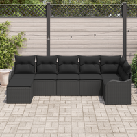 Set Divano da Giardino  7 Pezzi con Cuscini Rattan Polietilene Nero