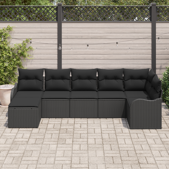 Set Divano da Giardino  7 Pezzi con Cuscini Rattan Polietilene Nero