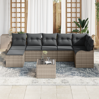 Set Divano da Giardino 7 Pezzi con Cuscini Rattan Polietilene Nero