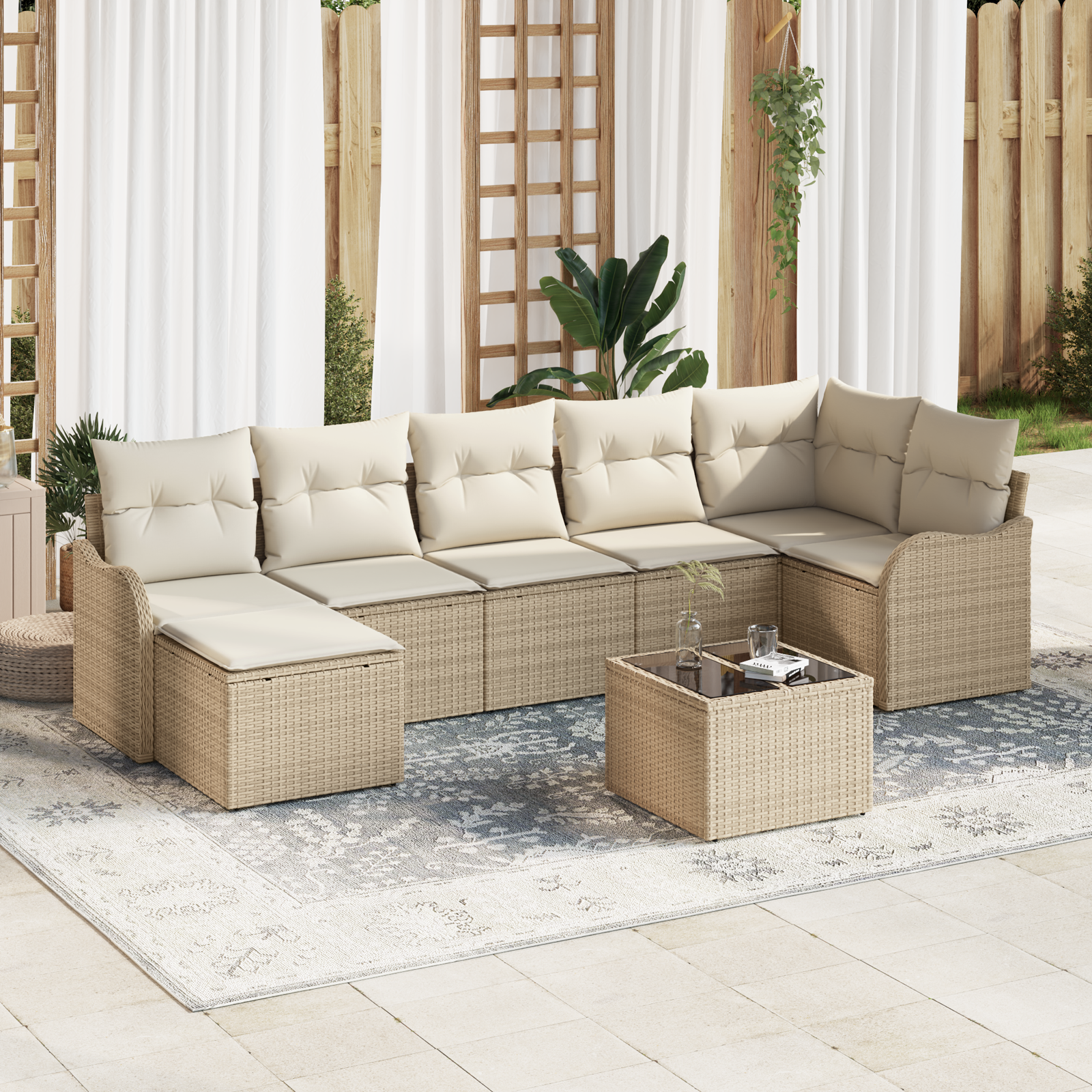 Set di Divano da Giardino  8 pezzi con Cuscini Polyrattan Marrone