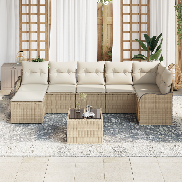 Set di Divano da Giardino  8 pezzi con Cuscini Polyrattan Marrone