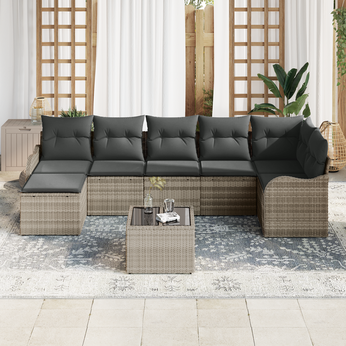 Set divano da giardino con cuscini  8 Pezzi Grigio Polyrattan