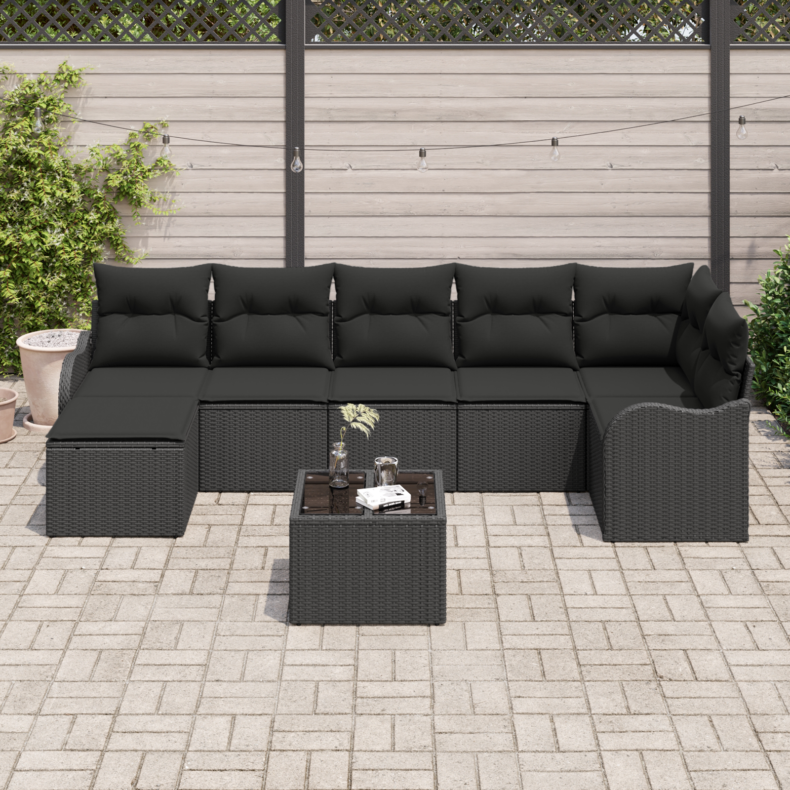 Set di 8 pezzi di divano da giardino con cuscini in polyrattan beige