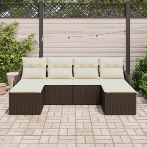 Set di divano da giardino 6 pezzi con cuscini marrone in poly rattan