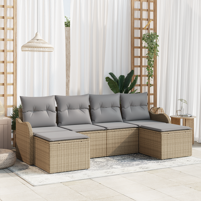 Set di divani da giardino  6 pezzi con cuscini Beige Polyrattan