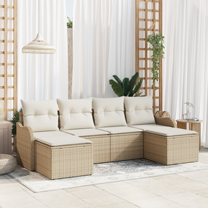 Set di divani da giardino a 6 pezzi con cuscini beige in polirattan