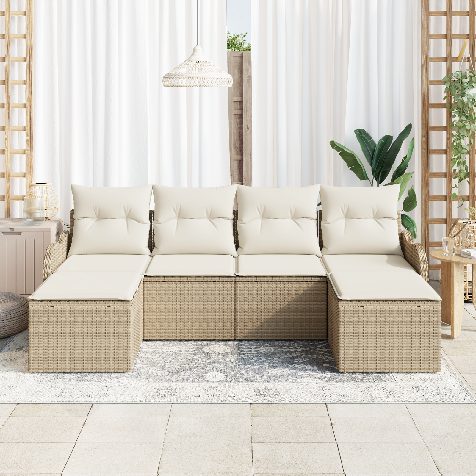 Set di divani da giardino a 6 pezzi con cuscini beige in polirattan
