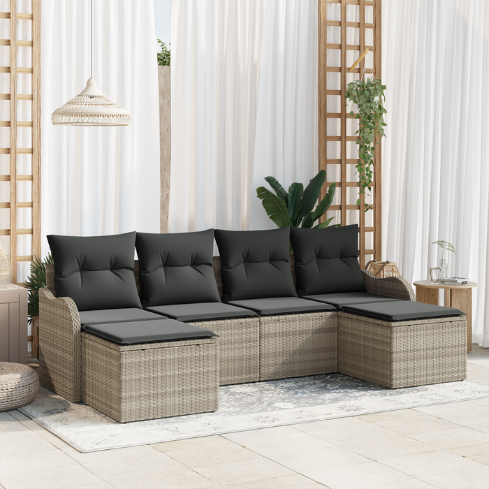 Set di Divani da Giardino vitaXL da 6 Pezzi con Cuscini Grigio Chiaro Rattan Poli