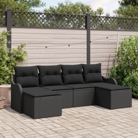 Set di divani da giardino  6 pezzi con cuscini in rattan nero