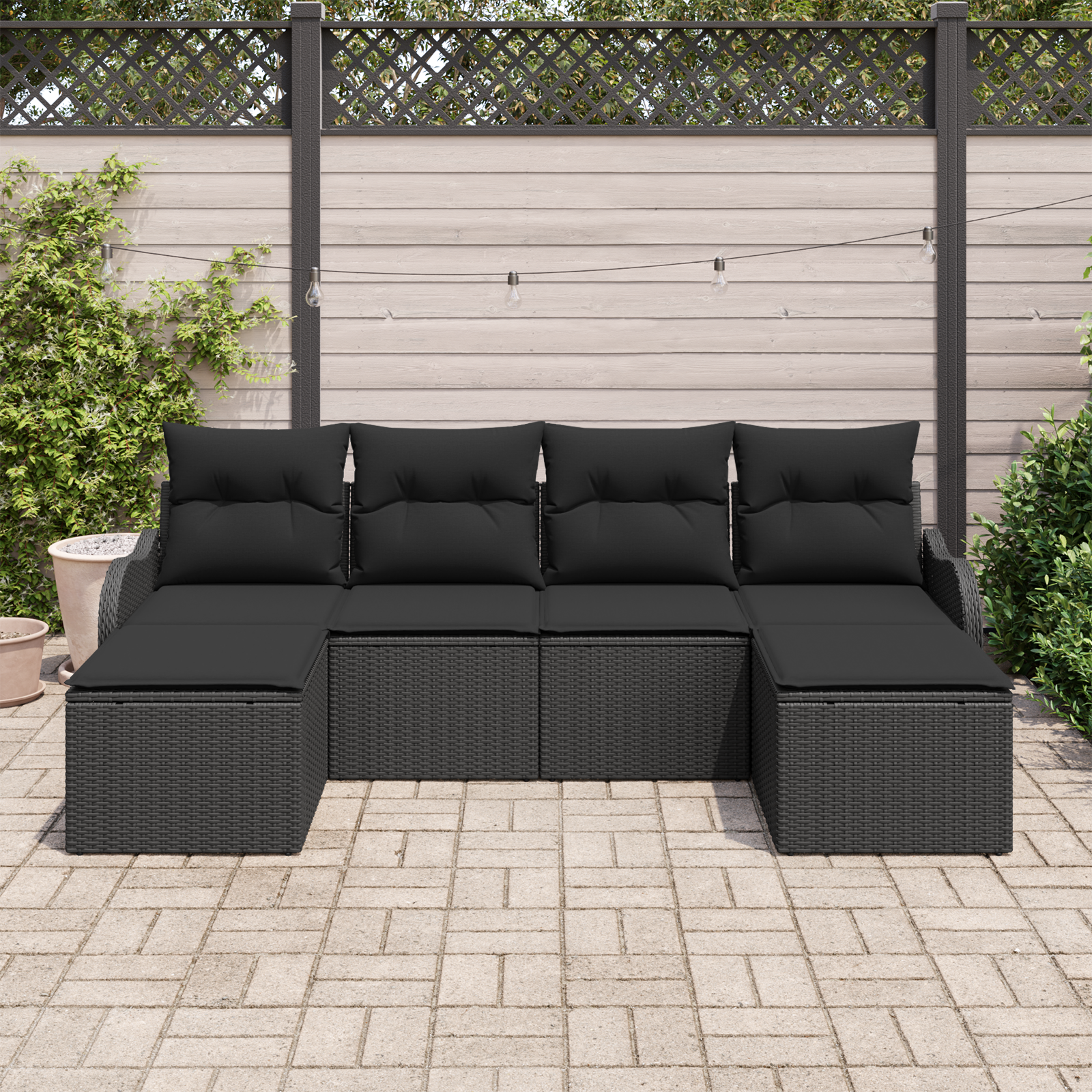 Set di divani da giardino  6 pezzi con cuscini in rattan nero