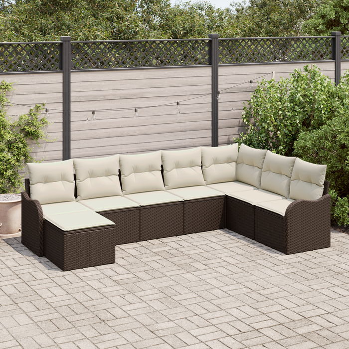 Set Divano Giardino  8 Pezzi con Cuscini Marrone Polirattan