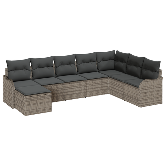 Set di Divani da Giardino  8 Pezzi con Cuscini Grigio Polyrattan