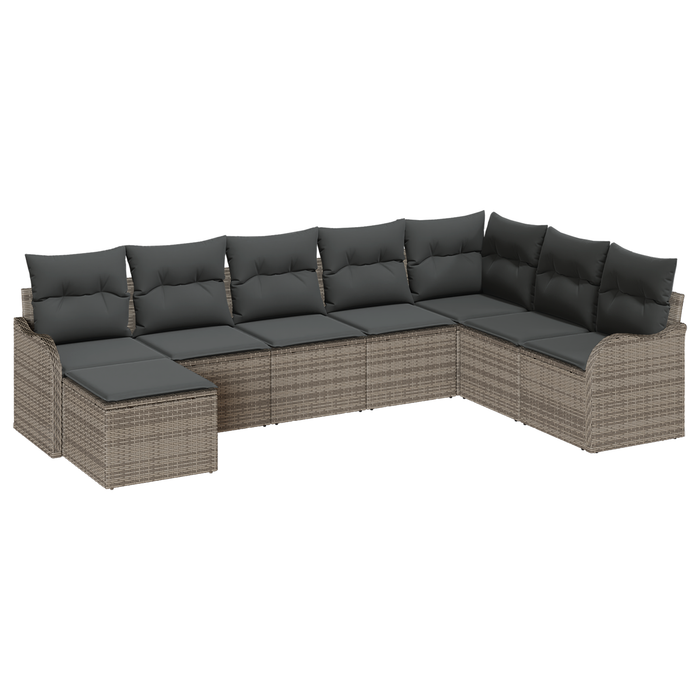Set di Divani da Giardino  8 Pezzi con Cuscini Grigio Polyrattan