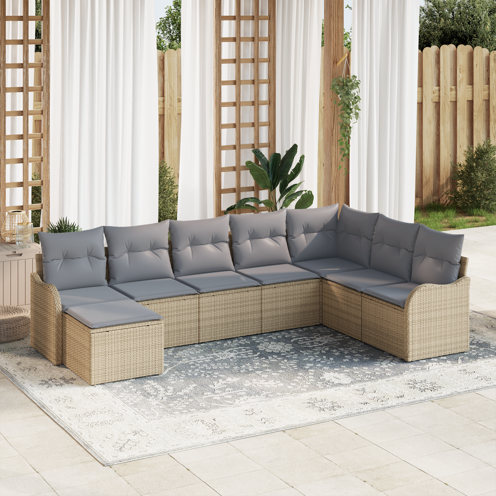 Set divano da giardino vitaXL 8 pezzi con cuscini Beige Polyrattan