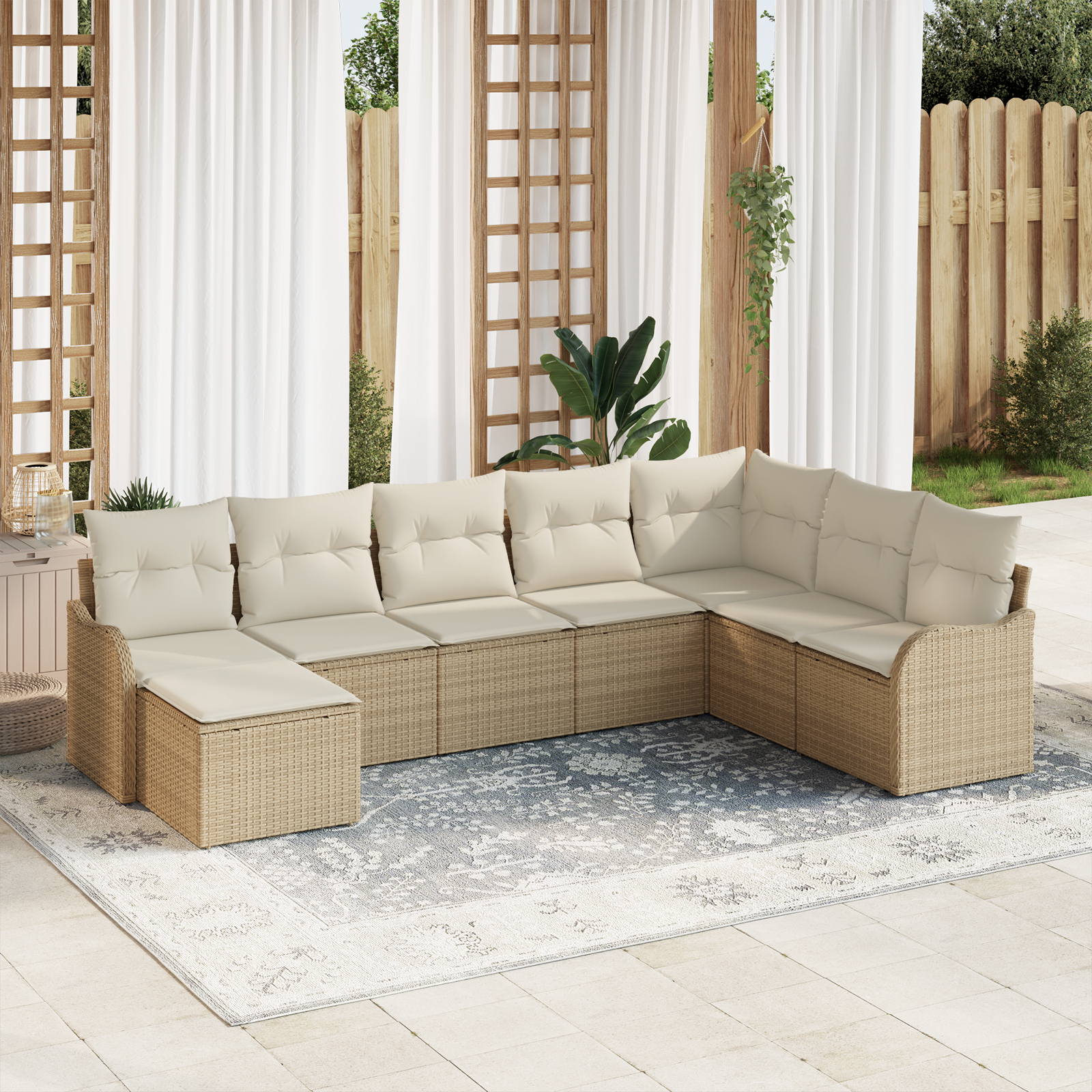 Set di Divano da Giardino  8 Pezzi con Cuscini Beige, Rattan Polietilene