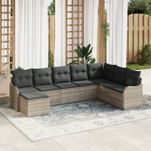 Set Divano da Giardino  8 Pezzi con Cuscini Grigio Chiaro Polyrattan