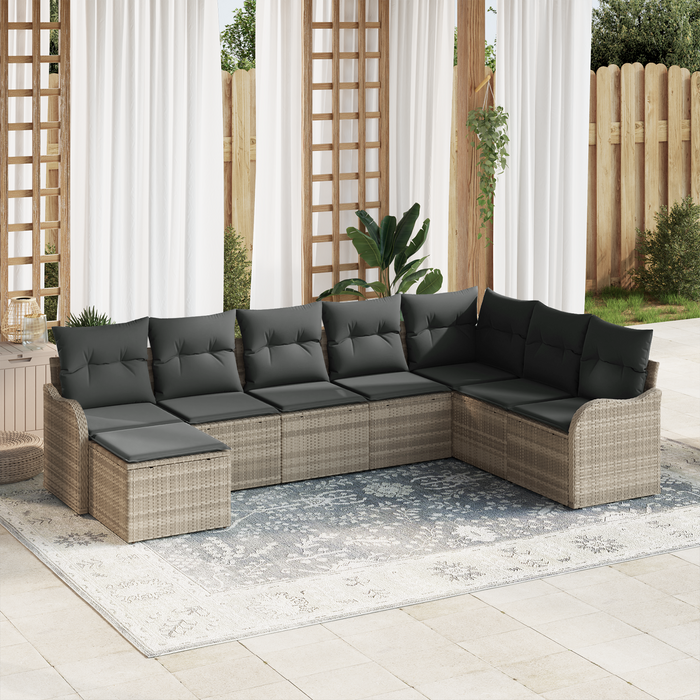 Set Divano da Giardino  8 Pezzi con Cuscini Grigio Chiaro Polyrattan