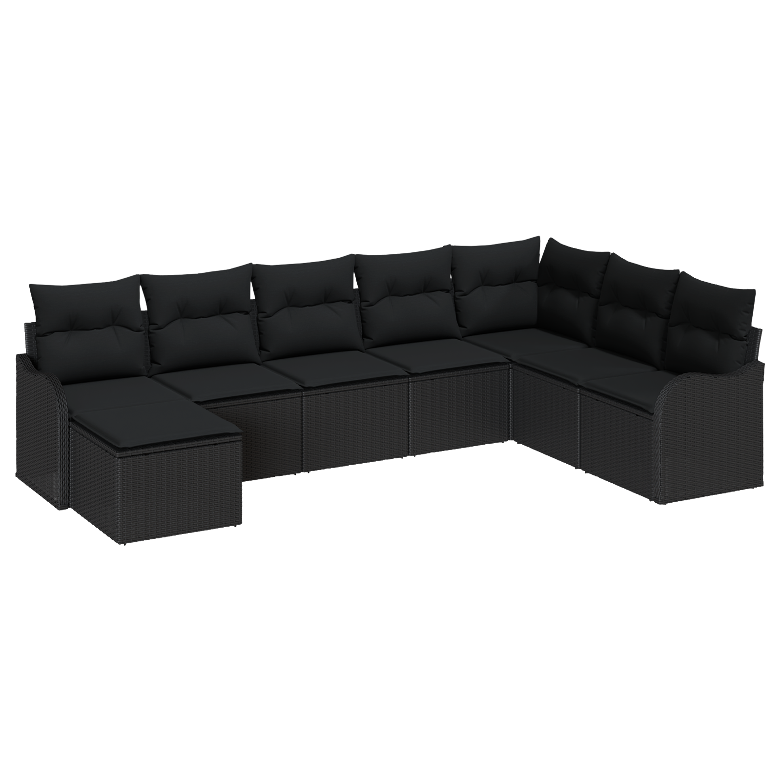 Set Divano da Giardino  8 Pezzi con Cuscini Nero Rattan Poliestere