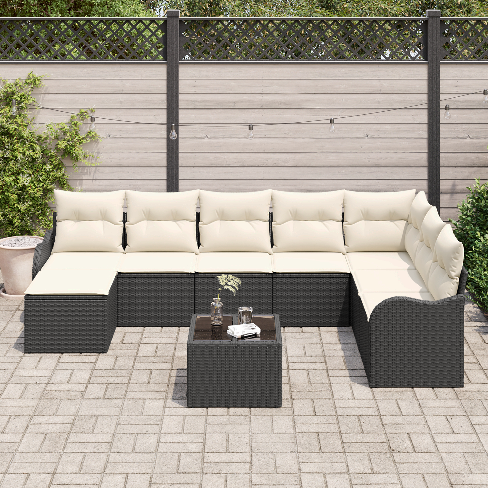Set di divani da giardino 8 pezzi con cuscini in rattan poliestere marrone