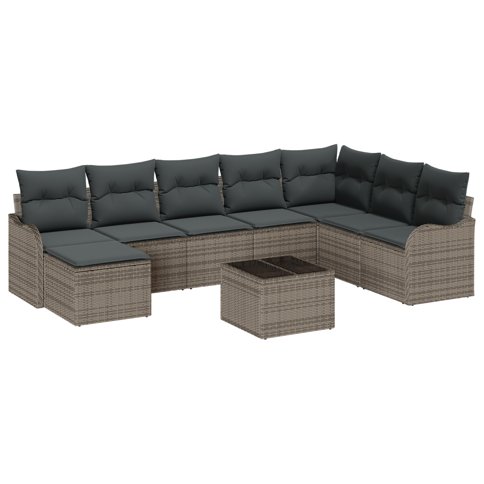 Set Divano da Giardino di 8 Pezzi con Cuscini in Rattan Nero Poly