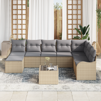 Set Divano Giardino 9 Pezzi con Cuscini Rattan Nero in Polyrattan