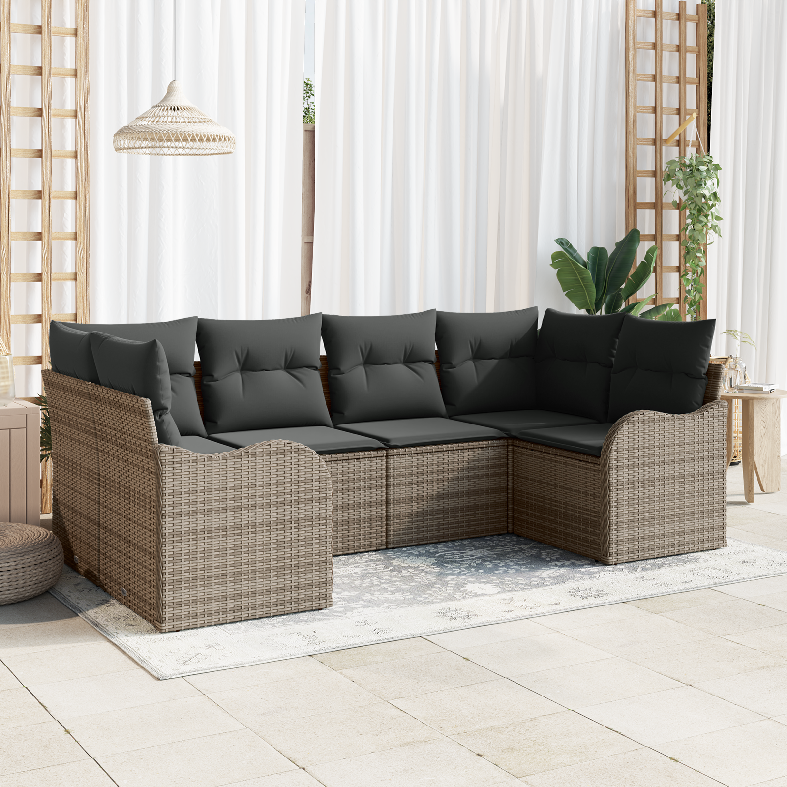 Set divano giardino  in 6 pezzi con cuscini grigio polyrattan