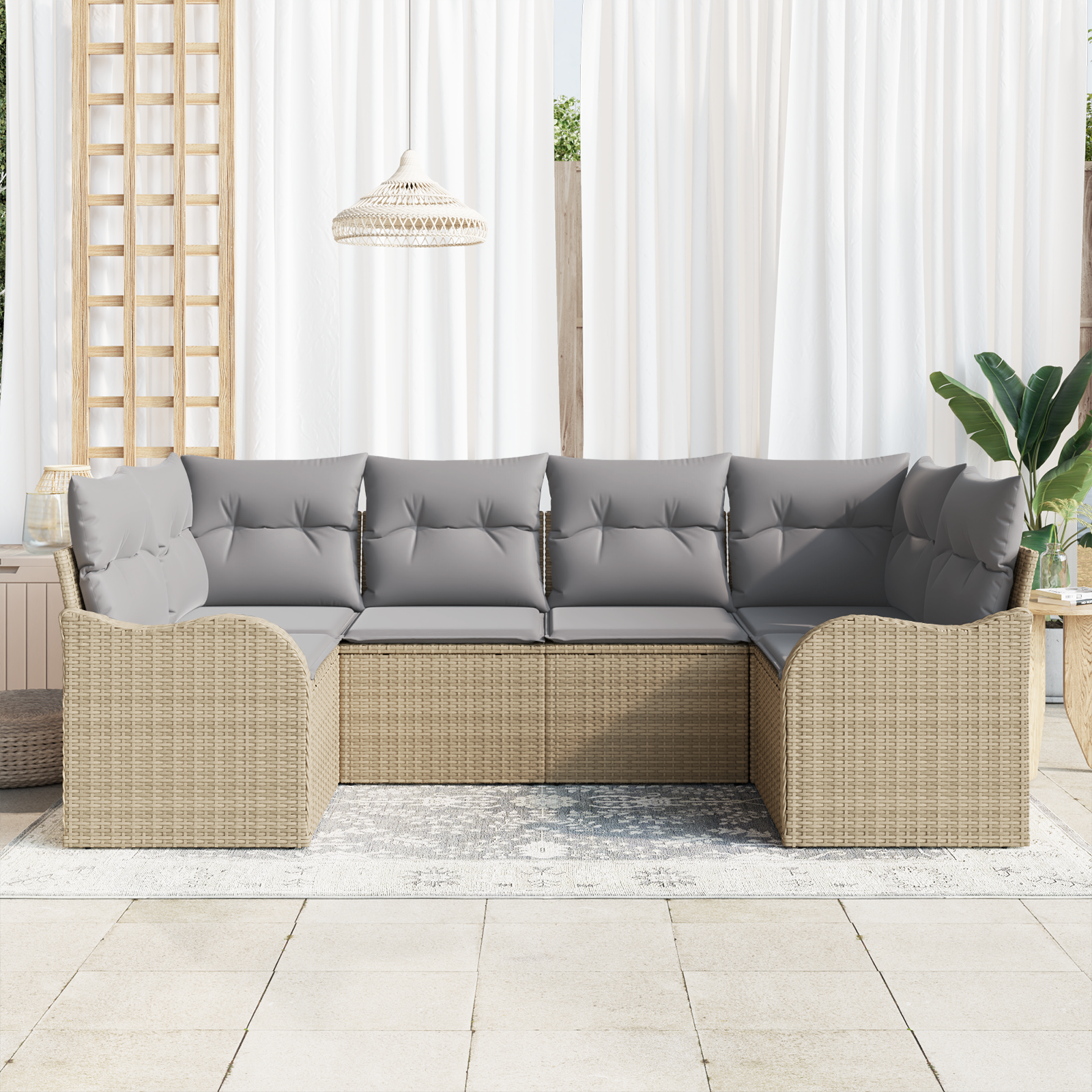 Set divano da giardino 6 pezzi con cuscini beige in polirattan