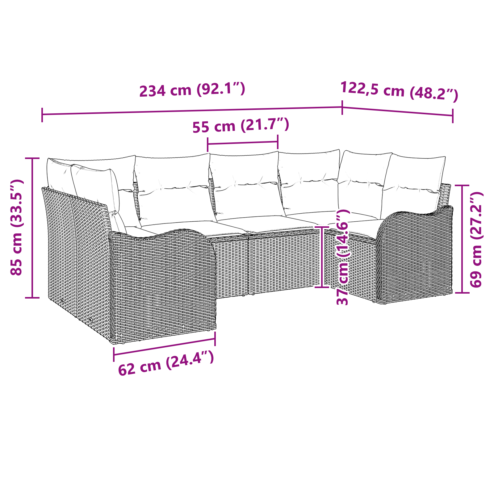 Set giardino  6 pezzi con cuscini beige rattan polietilene