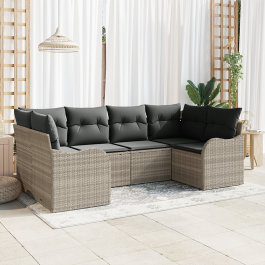 Set di Divano Giardino  6 Pezzi con Cuscini Grigio Chiaro Rattan Polietilene