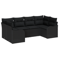 Set Divano da Giardino  6 Pezzi con Cuscini Rattan Nero