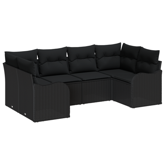 Set Divano da Giardino  6 Pezzi con Cuscini Rattan Nero