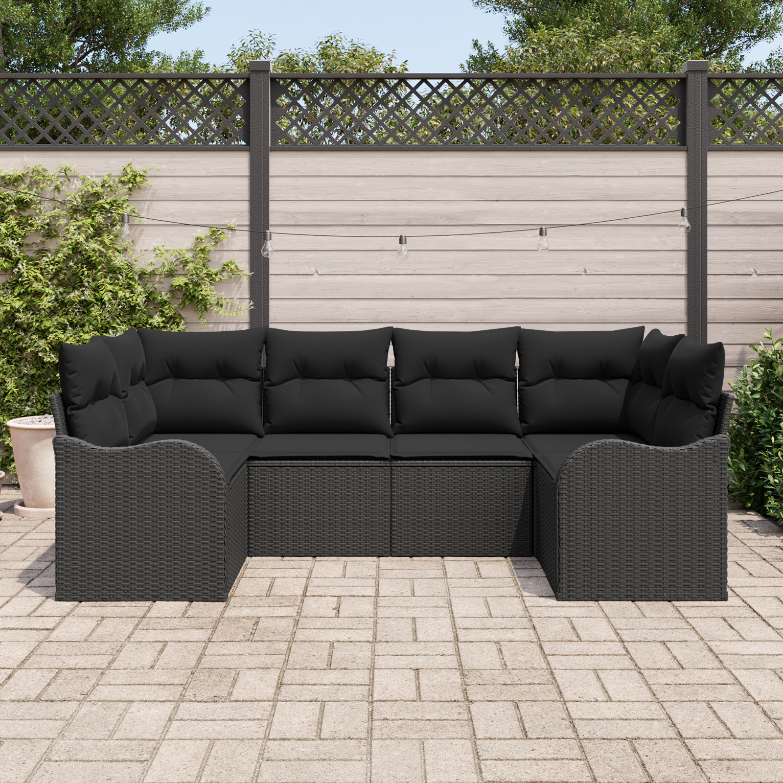 Set Divano da Giardino  6 Pezzi con Cuscini Rattan Nero