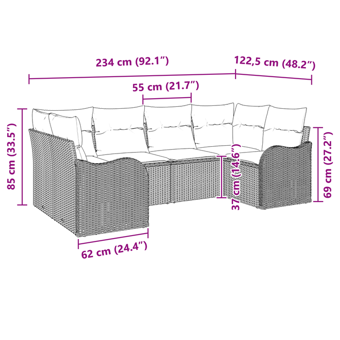 Set Divano da Giardino  6 Pezzi con Cuscini Rattan Nero