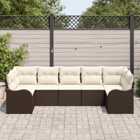 Set da Giardino con 7 Pezzi e Cuscini Marrone Polyrattan