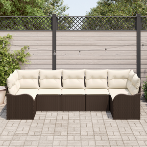 Set da Giardino con 7 Pezzi e Cuscini Marrone Polyrattan