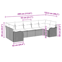 Set da Giardino con 7 Pezzi e Cuscini Marrone Polyrattan