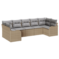 Set Divano da Giardino 7 Pezzi con Cuscini Beige Polyrattan