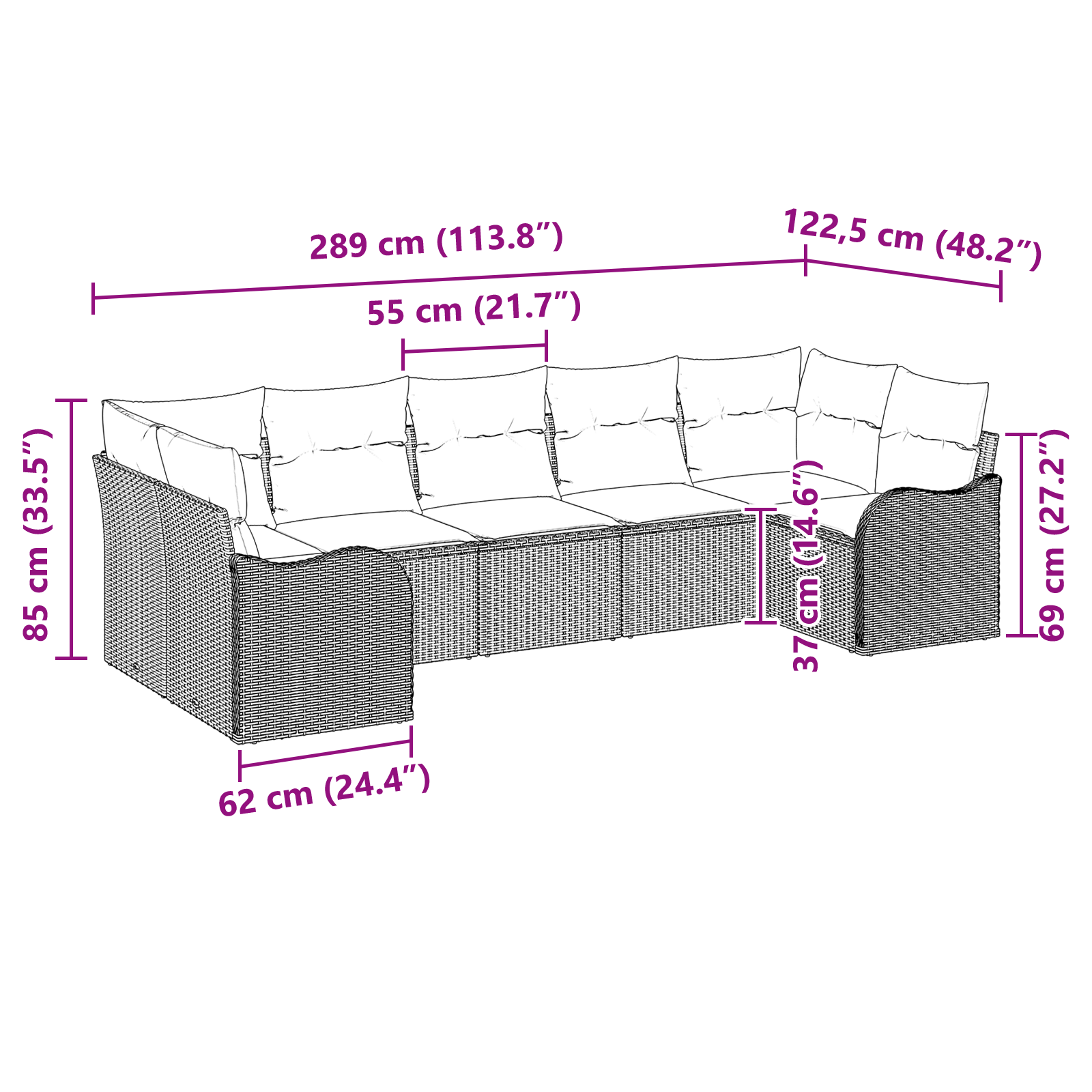 Set Divano da Giardino 7 Pezzi con Cuscini Beige Polyrattan