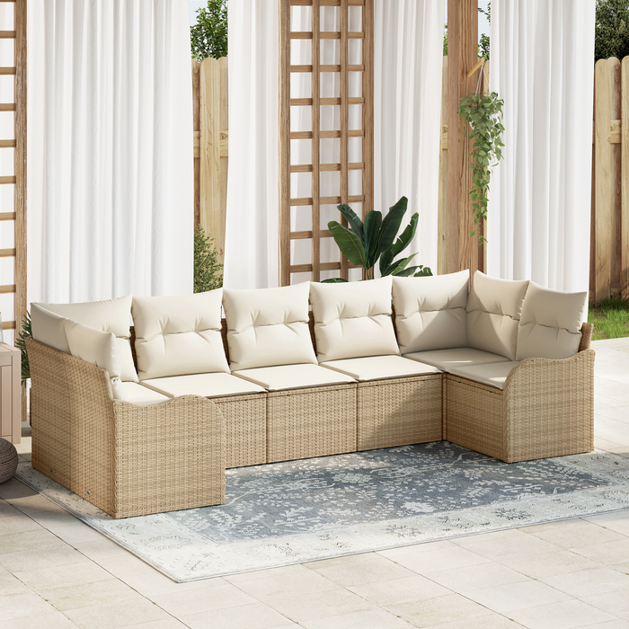 Set divano da giardino 7 pezzi con cuscini in polyrattan beige