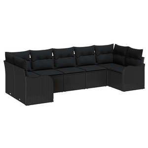 Set Divano Giardino  7 Pezzi con Cuscini Rattan Polimerico Nero