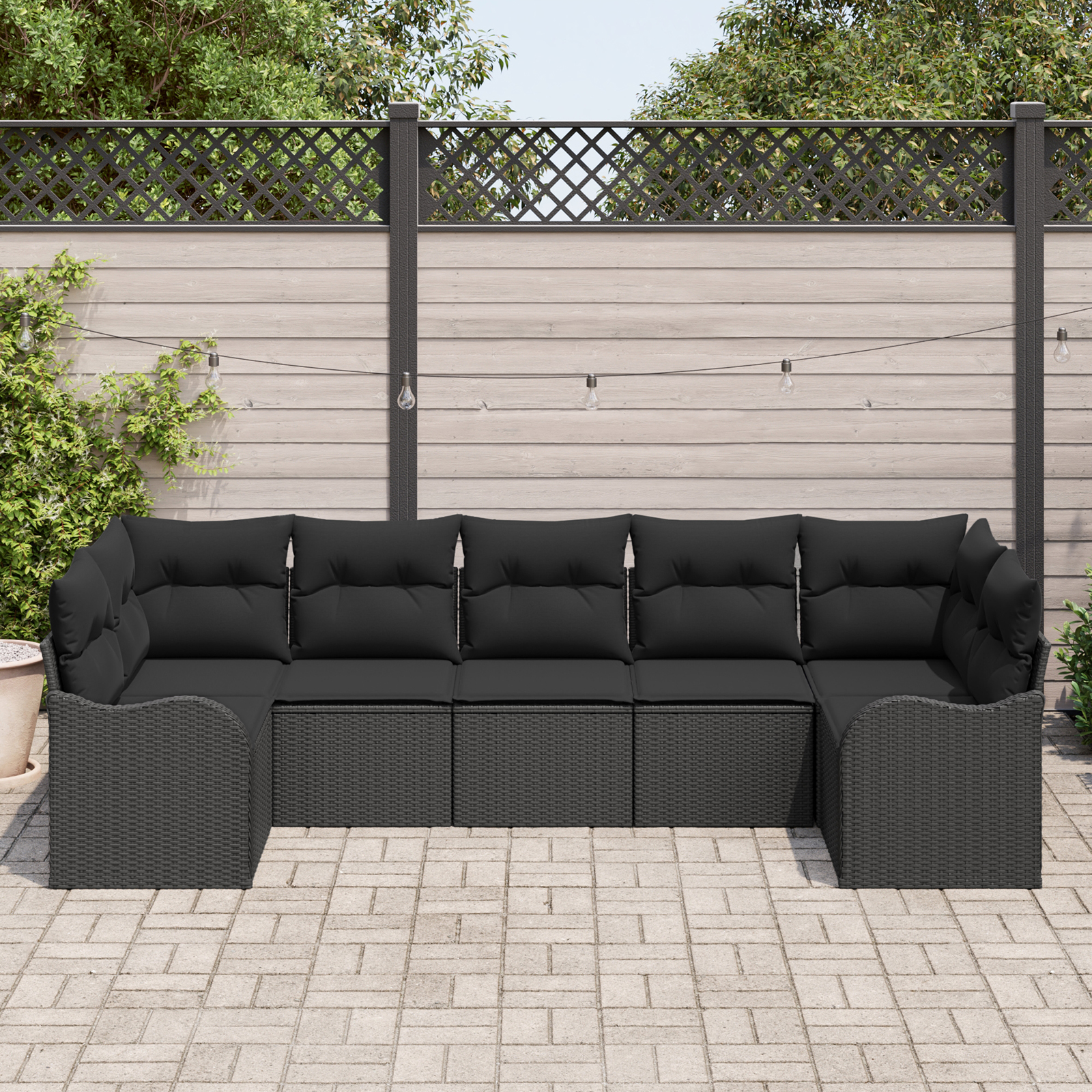 Set Divano Giardino  7 Pezzi con Cuscini Rattan Polimerico Nero