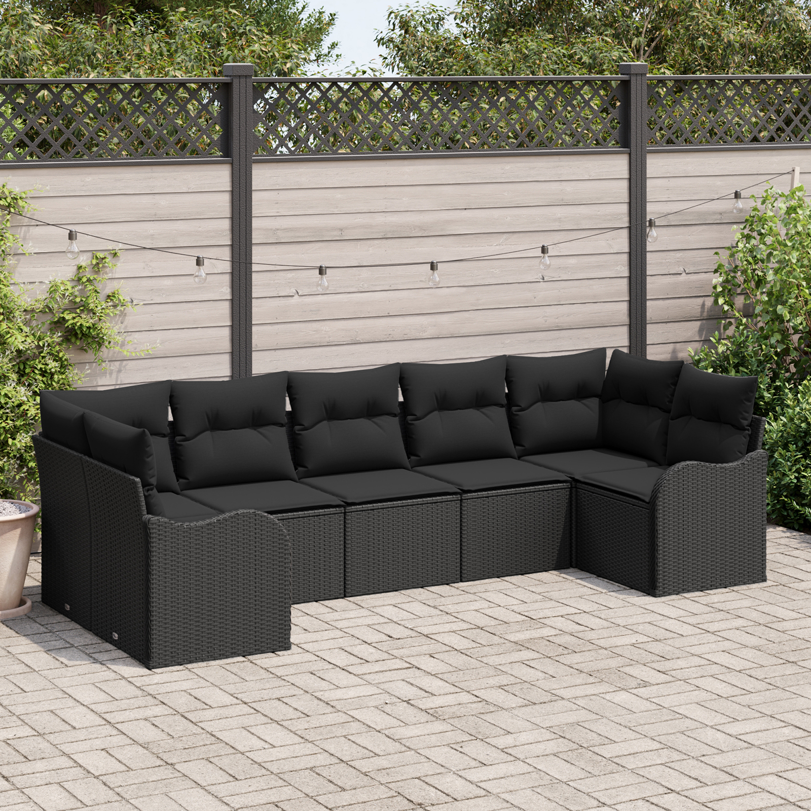 Set Divano Giardino  7 Pezzi con Cuscini Rattan Polimerico Nero