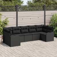 Set Divano Giardino  7 Pezzi con Cuscini Rattan Polimerico Nero