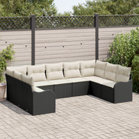 Set Divano da Giardino 9 Pezzi con Cuscini Rattan Poliestere Nero