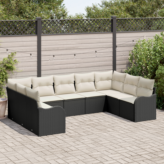 Set Divano da Giardino 9 Pezzi con Cuscini Rattan Poliestere Nero