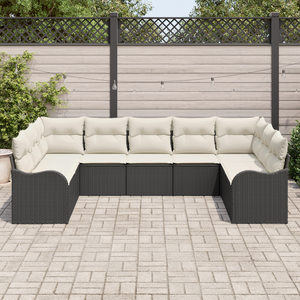 Set Divano da Giardino 9 Pezzi con Cuscini Rattan Poliestere Nero