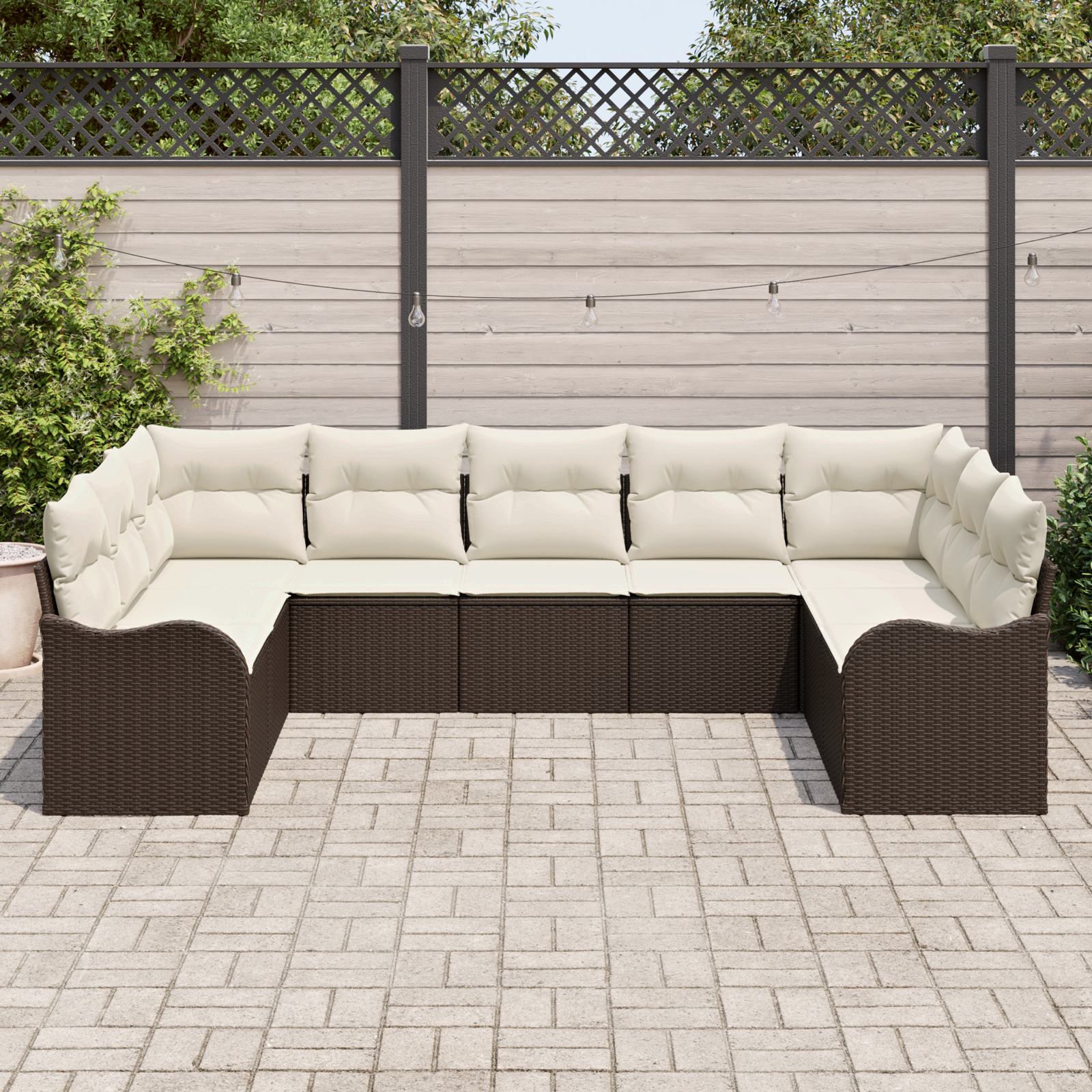Set di divani da giardino  9 pezzi con cuscini Marrone Rattan Poliestere