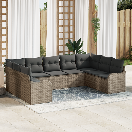 Set di divani da giardino  9 pezzi con cuscini grigio rattan sintetico
