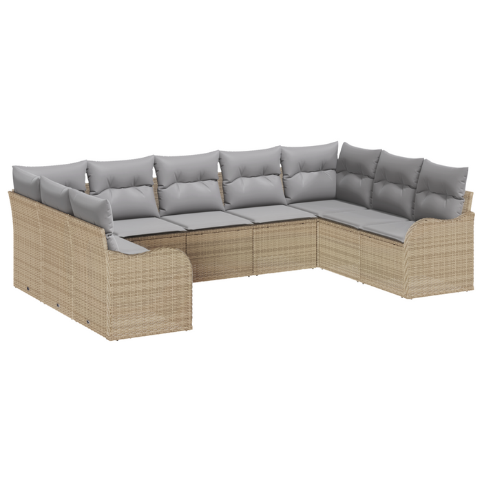 Set di divani da giardino  9 pezzi con cuscini Beige Polirattan