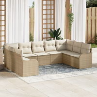 Set di Divani da Giardino da 9 Pezzi con Cuscini Beige in Rattan Polietilene